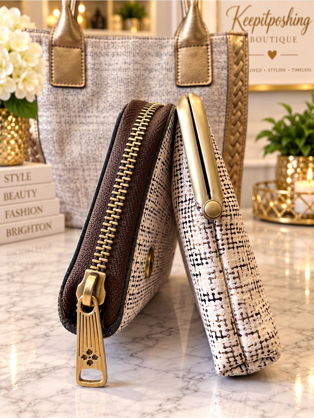 Patricia Nash Metallic Gold Woven-Trim Tote with Matching Clutch - Picture 3 of 9